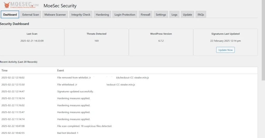 Plugin Main Dashboard