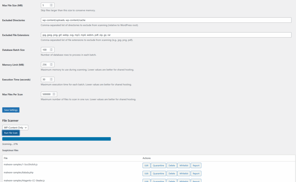 Custom Scan Settings