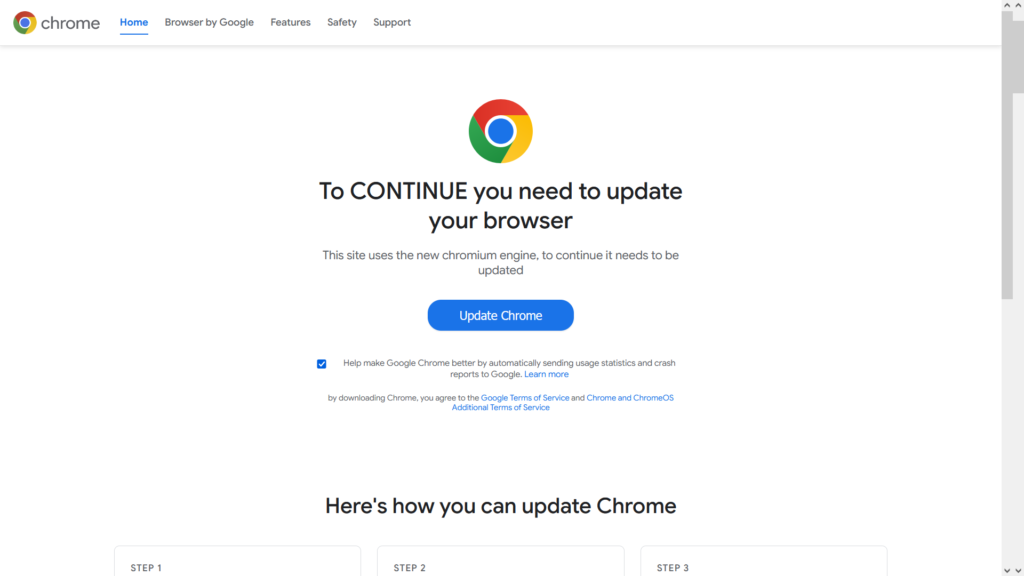 Example of the fake Chrome update prompt injected by the malware.