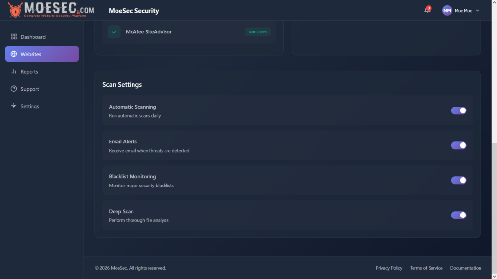 Malware & Scanning Options